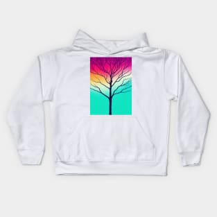 Vibrant Colored Whimsical Minimalist Lonely Tree at Dawn - Abstract Minimalist Bright Colorful Nature Poster Art of a Leafless Branches Kids Hoodie